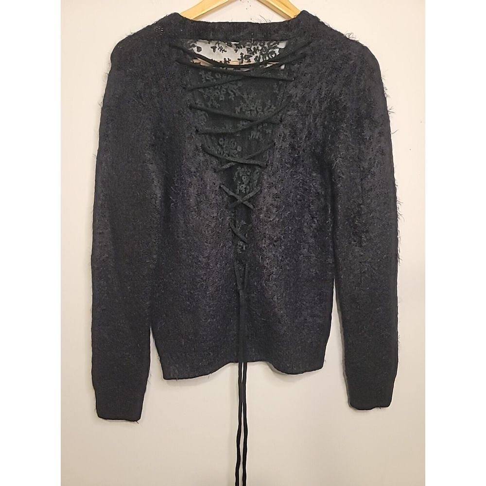 Vintage Medium Y2K‎ Fuzzy Eyelash Sweater Disco Grunge Rave Pullover